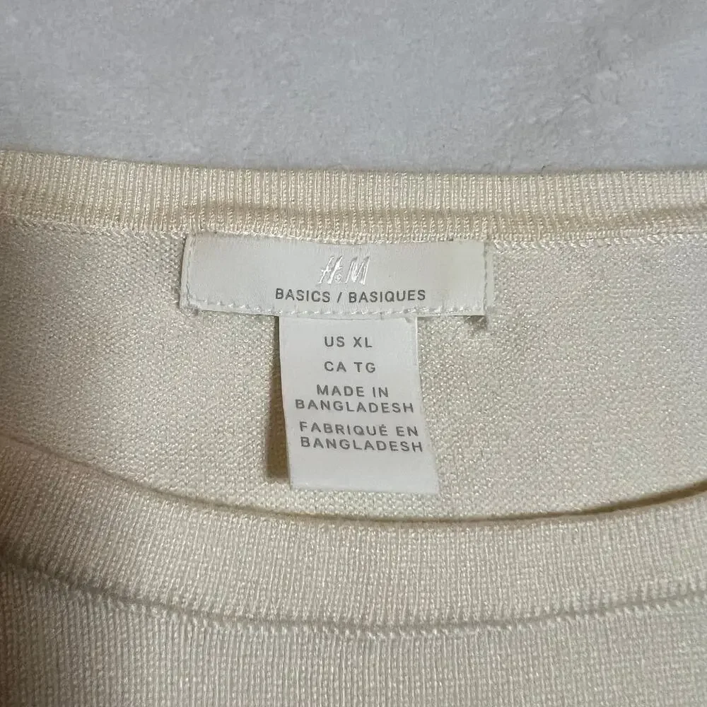 H&M Boat Neck Stripe Knit Top Size XL Stretch Coastal Nautical Preppy Casual - Picture 4 of 7